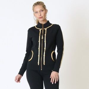 Vintage BCBG Max Azria Black & Gold Embellished Zip Jacket Military Style